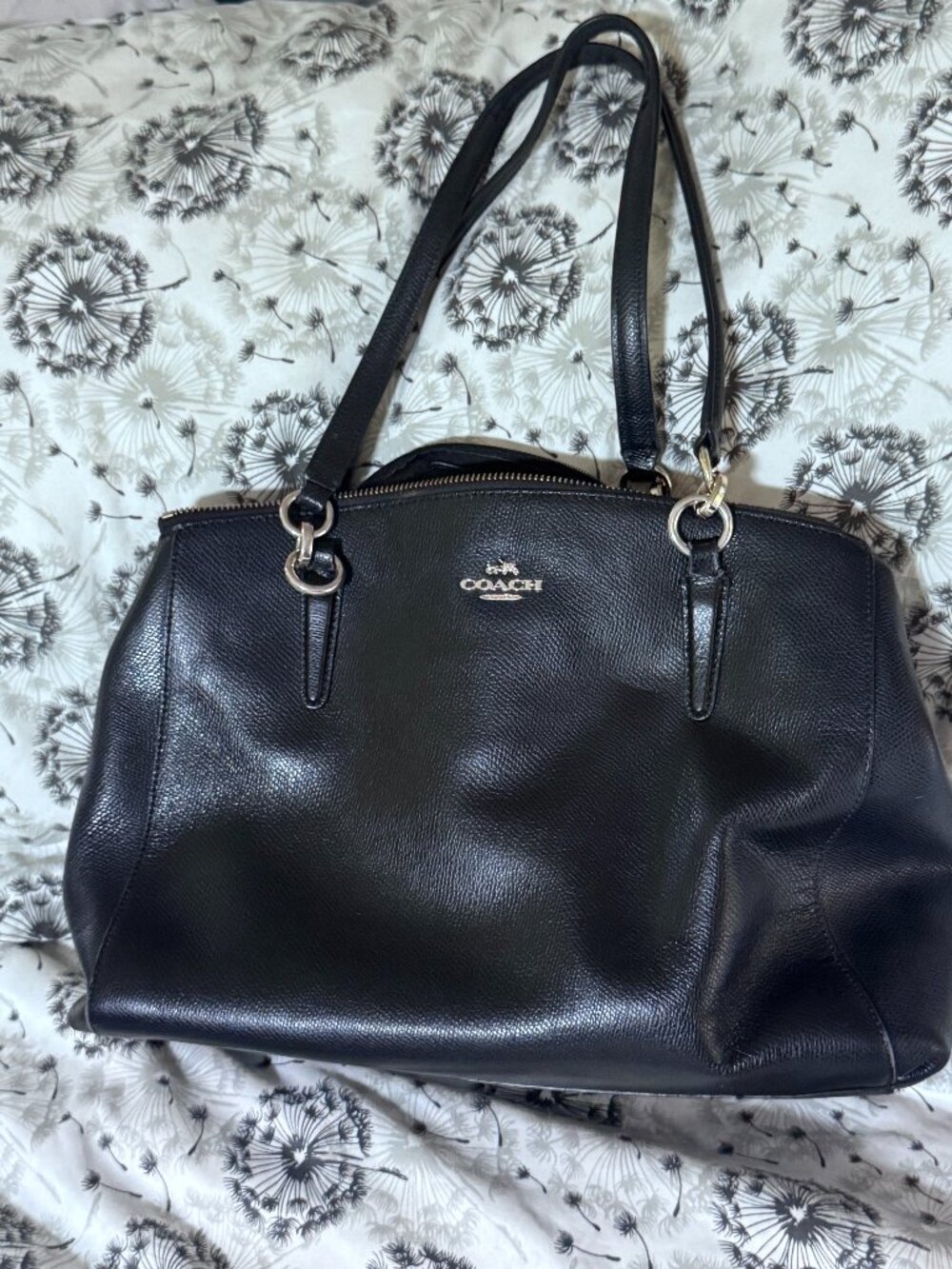 Coach Black Leather Tote with Gold Accents